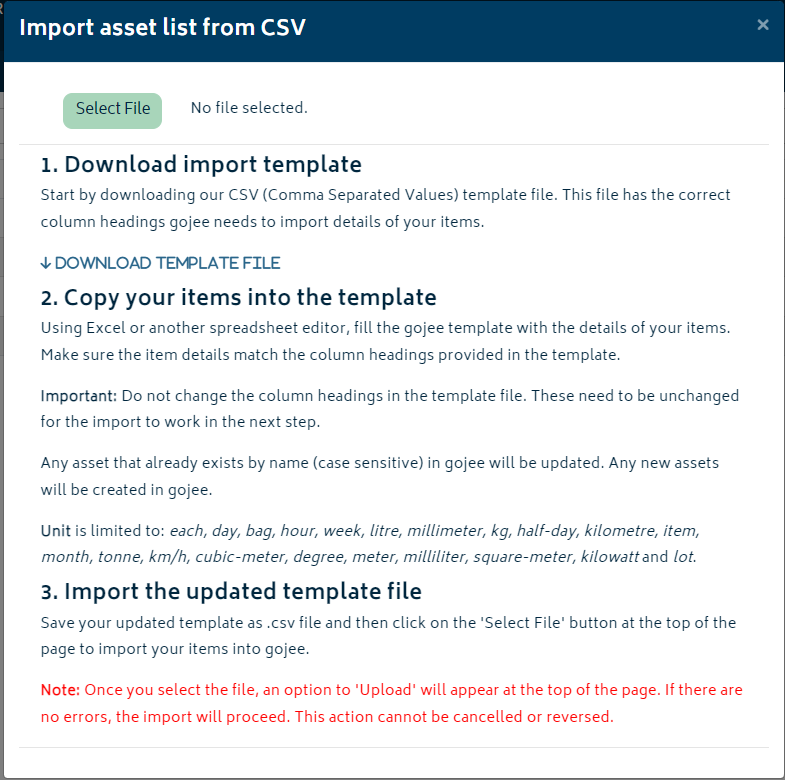 Asset Importing and exporting data