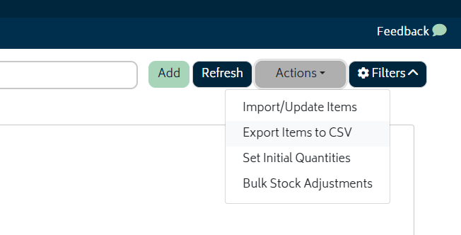 The export functionality on the Inventory page.