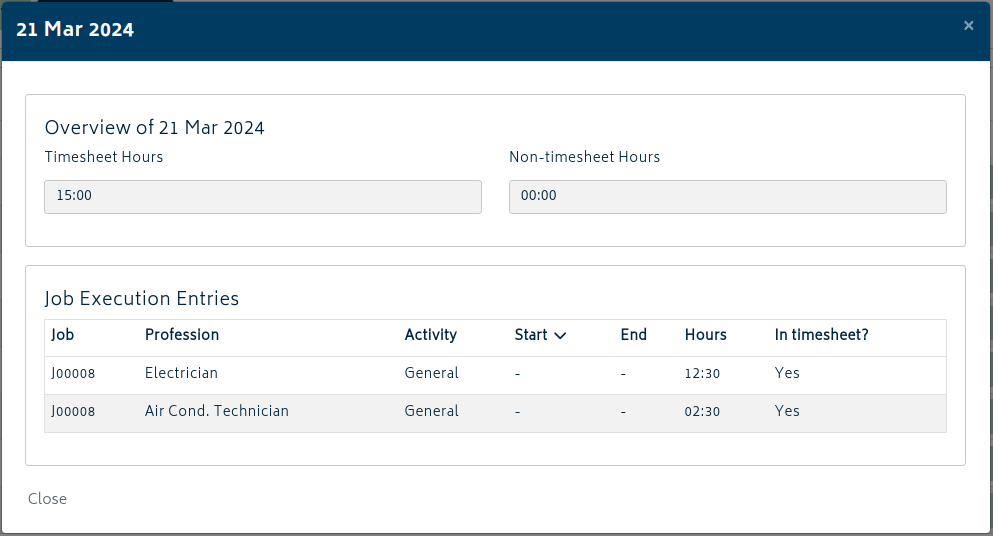 hr timesheets job execution
