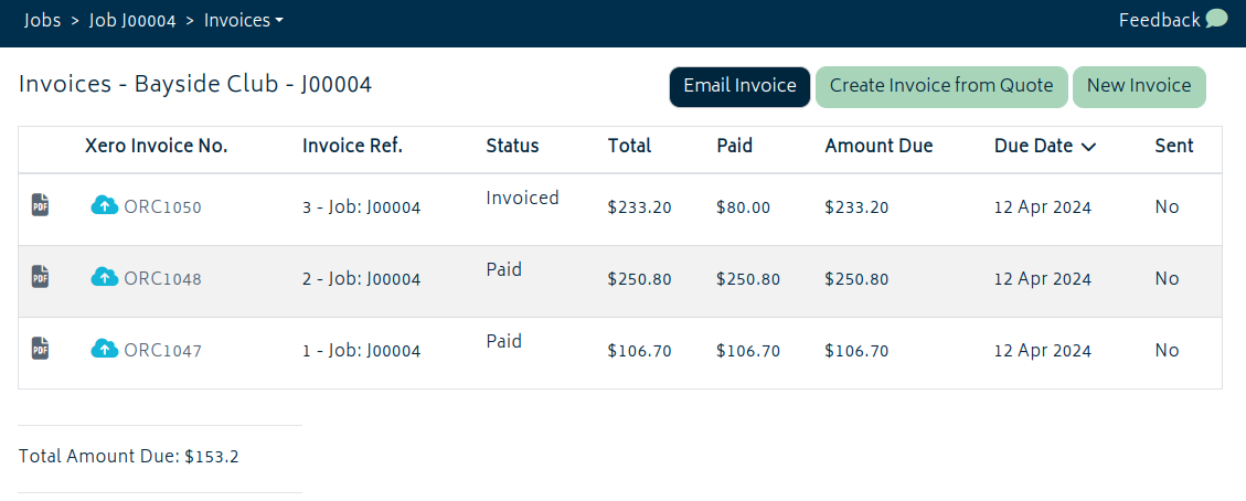 jobs invoice list