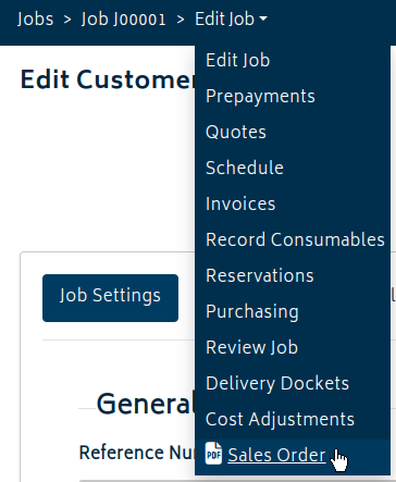 quotes estimates sales order job actions
