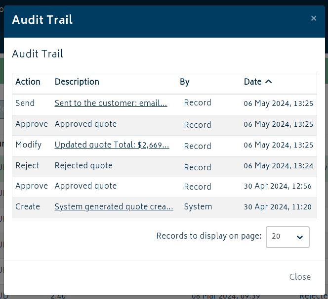 quotes estimates quote audit log