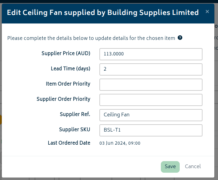 jobs bom edit supplier info