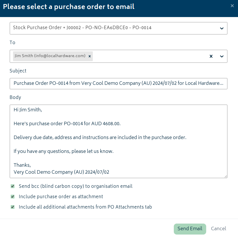 jobs purchase orders send attachments