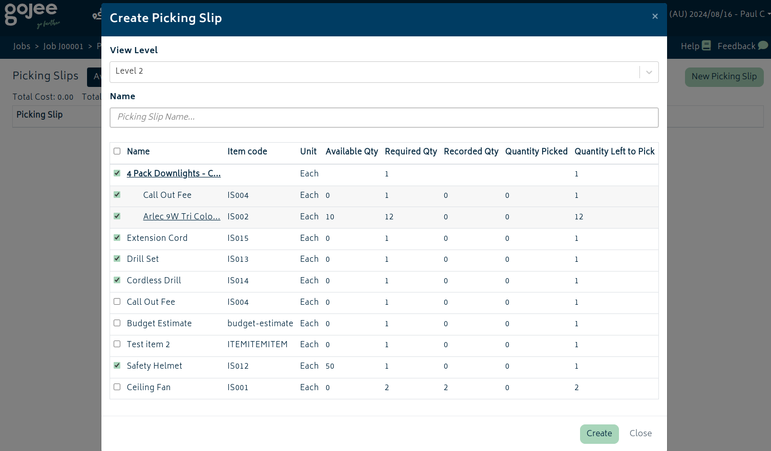 jobs pickingslip create
