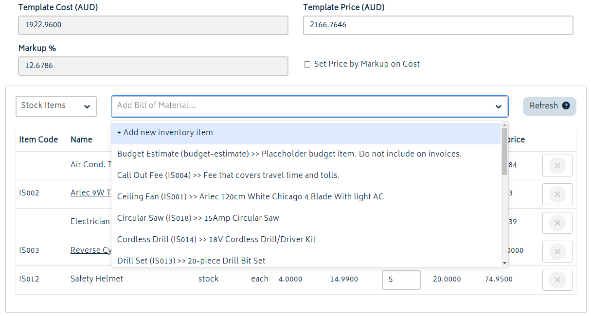 templates add item list 5.3