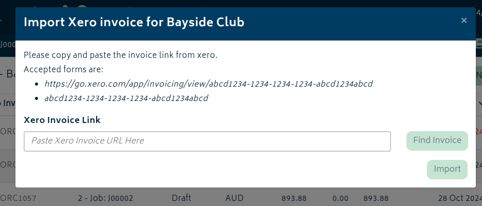 add ons invoice import modal