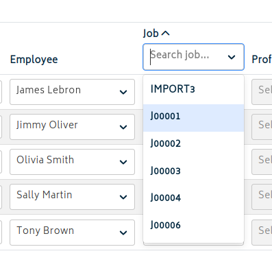 hr time entry job dropdown