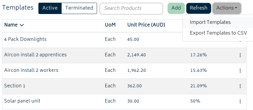 templates import export options