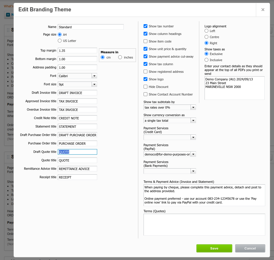 xero standard change quote