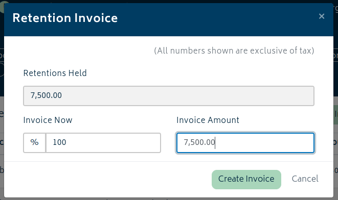 add ons retentions retention invoice values