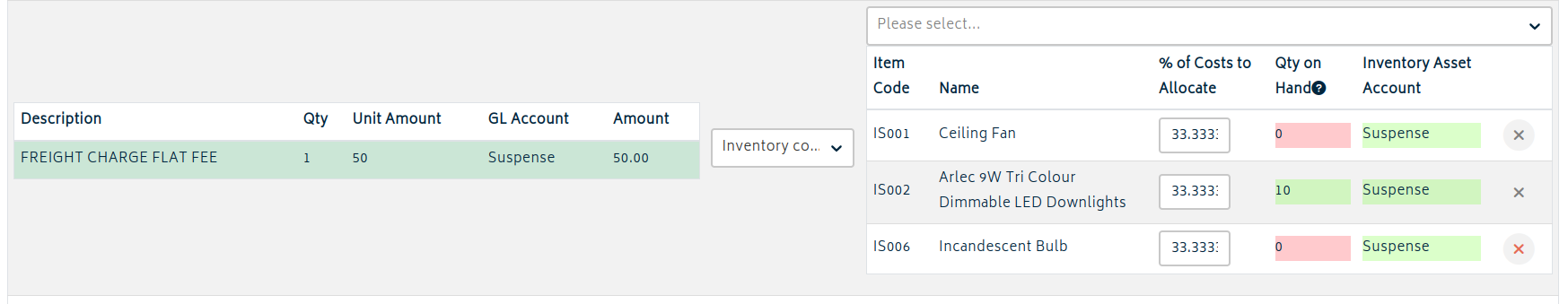 supplier bill reconcile inventory cost 2
