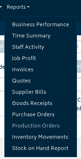 add ons manufacturing production order list reports