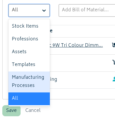 add ons manufacturing template process in bom