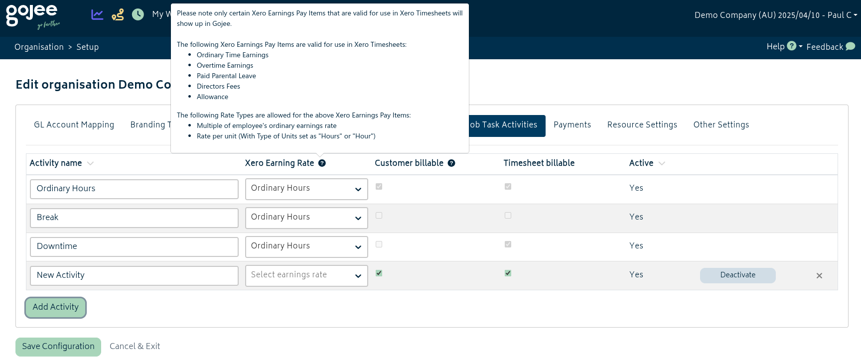 add ons custom activities organisation settings 6.3