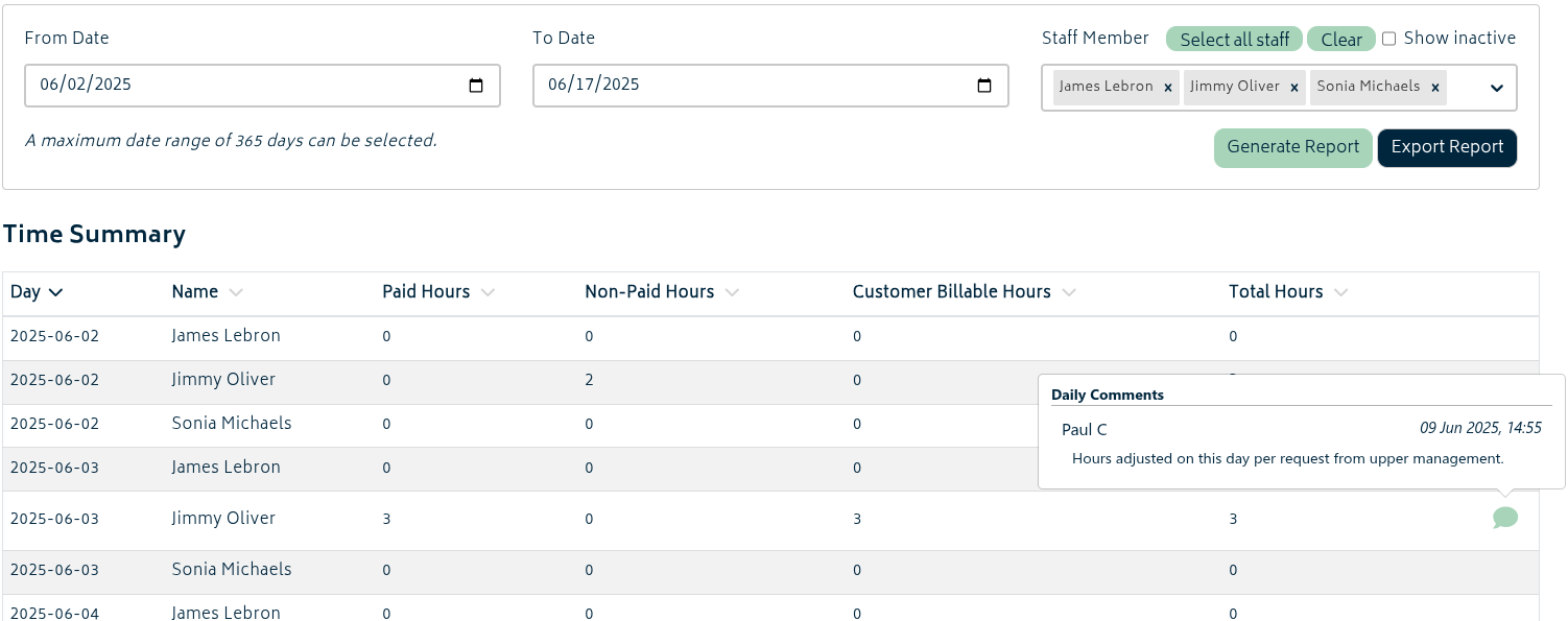 reports time summary