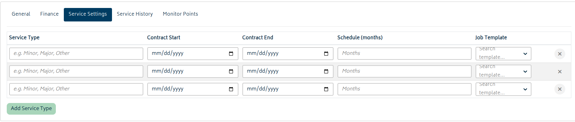 assets service settings