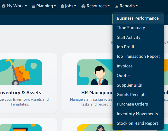 navigation menu reports