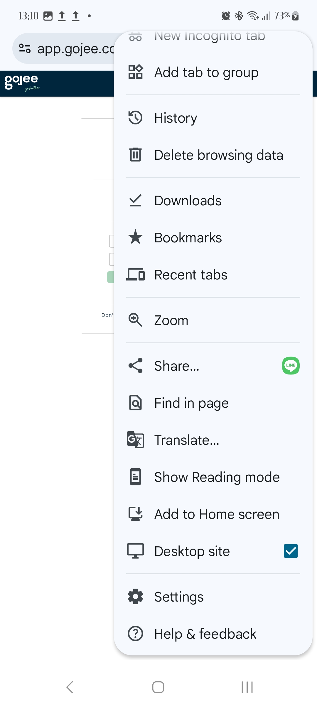 save gojee android chrome menu