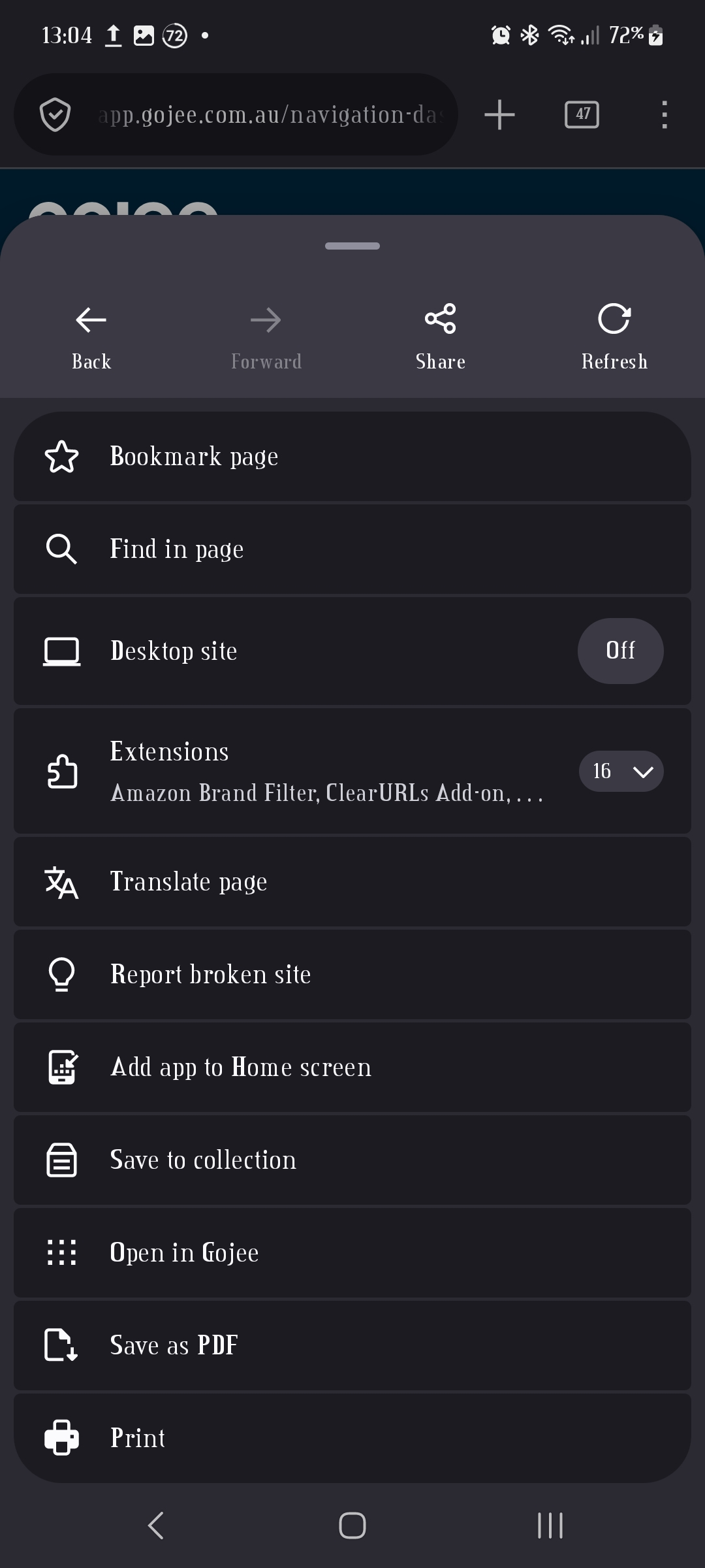 save gojee firefox menu