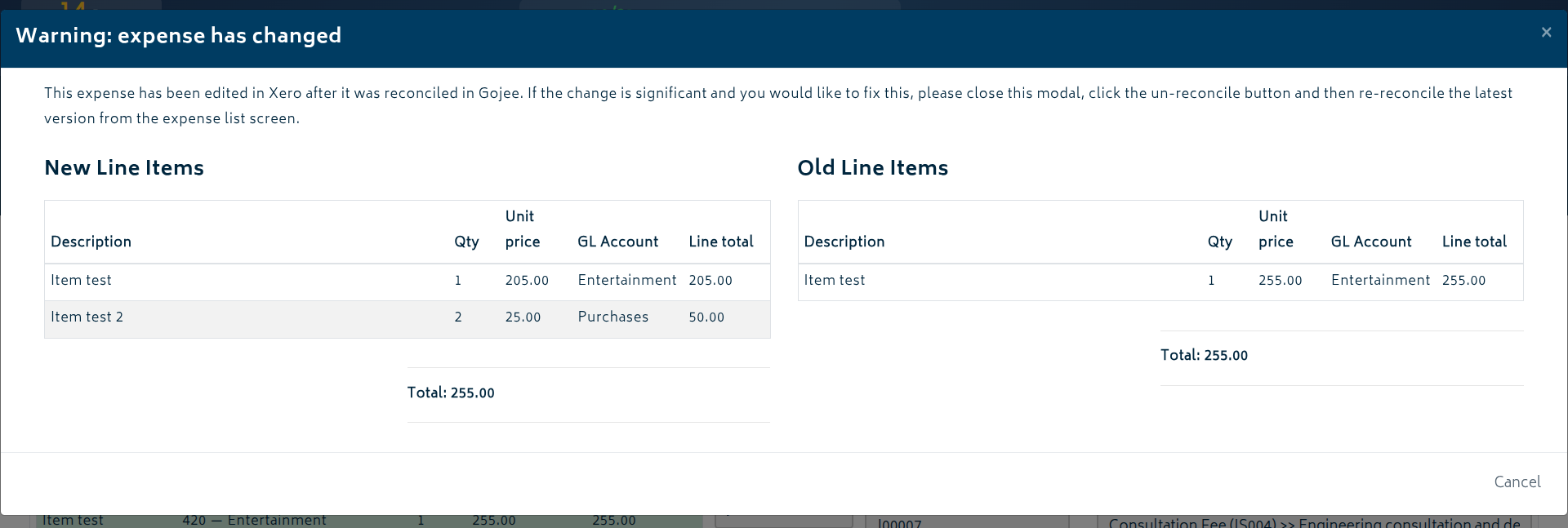 add ons expenses changed expense