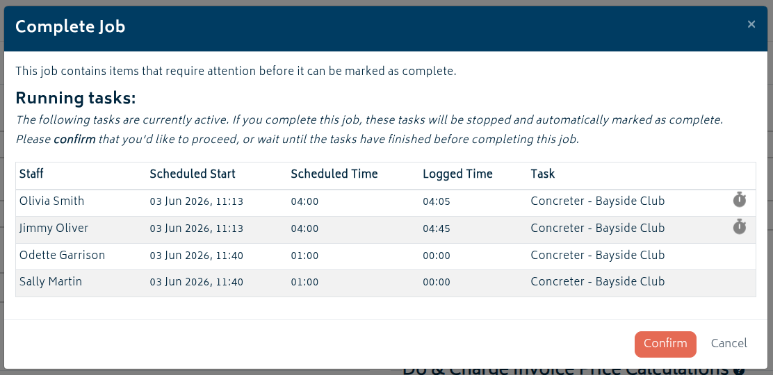 job actions complete running tasks