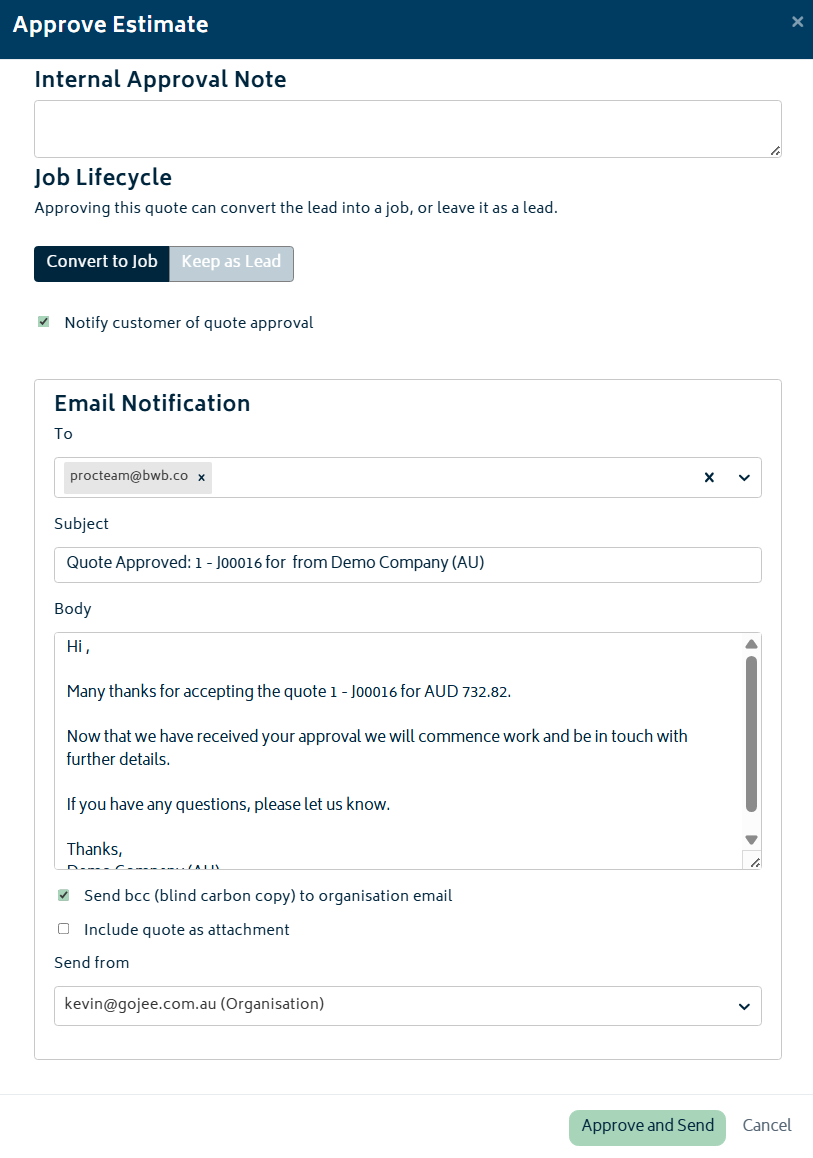 OBC Email update for quote approval